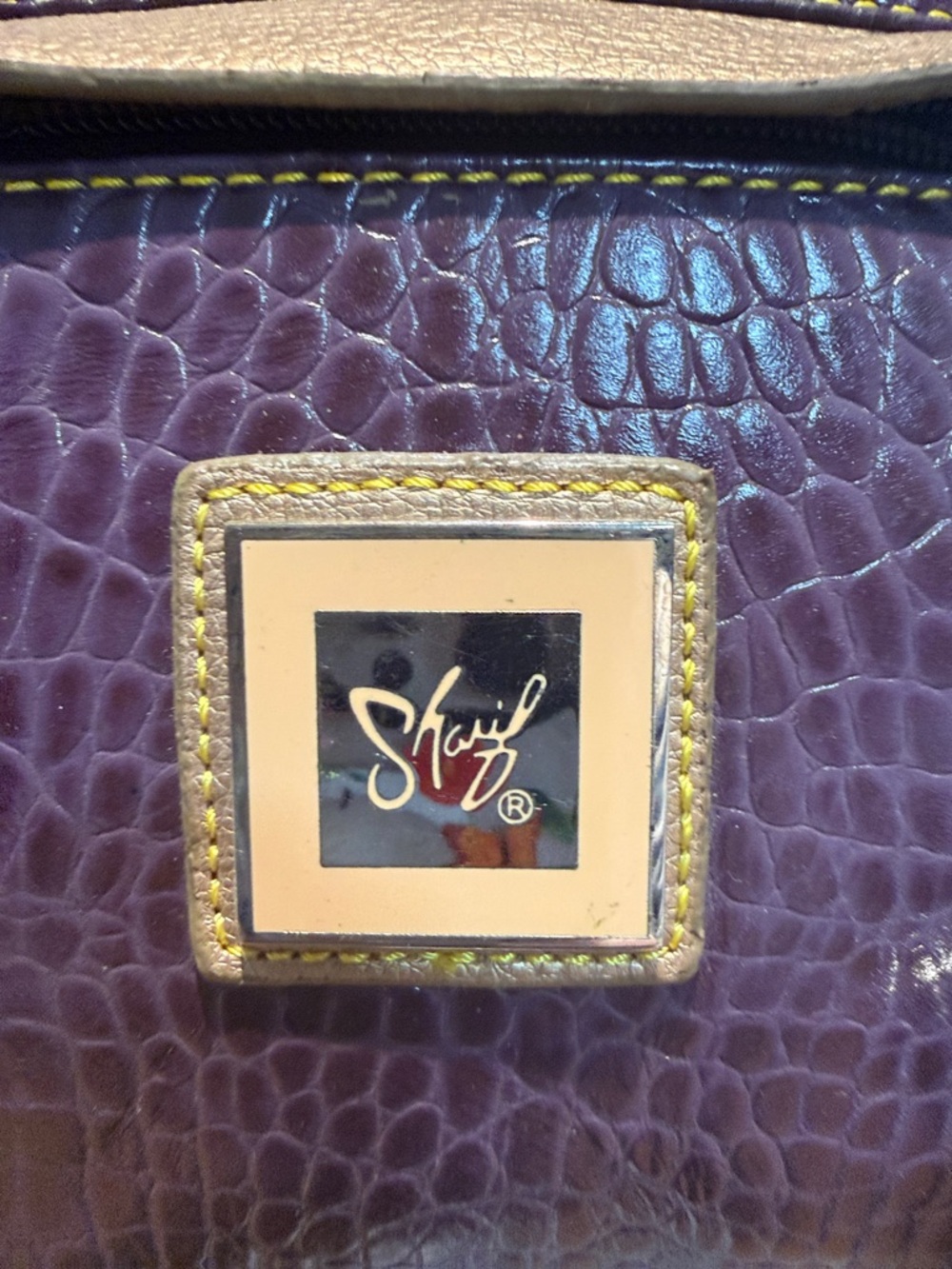 Sharif Purple Croc-Embossed Satchel with Gold Trim - Picture 3 of 16